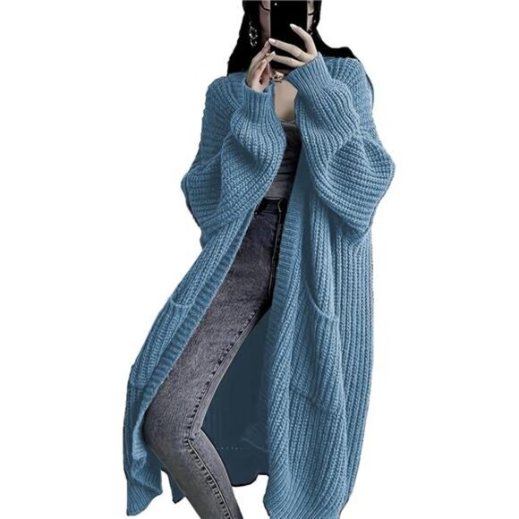 Womens Long Cardigan Sweaters Open Front Oversized Blue - Picture 1 of 5